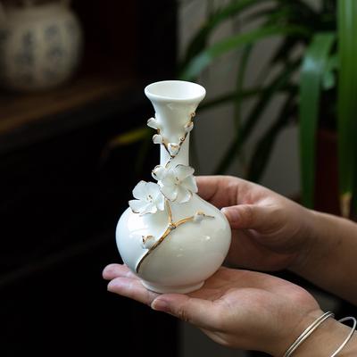 White Ceramics Vase Blossom Flower Vase Table Decorative Vases Aesthetic Sculpture Figure Home Desktop Center Decoration