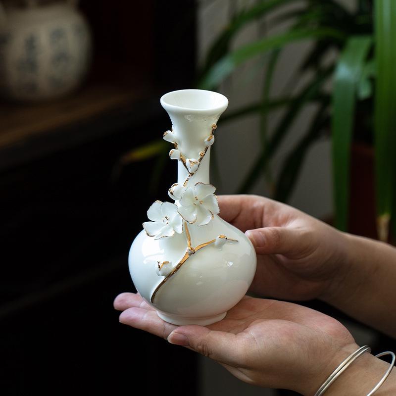 White Ceramics Vase Blossom Flower Vase Table Decorative Vases Aesthetic Sculpture Figure Home Desktop Center Decoration