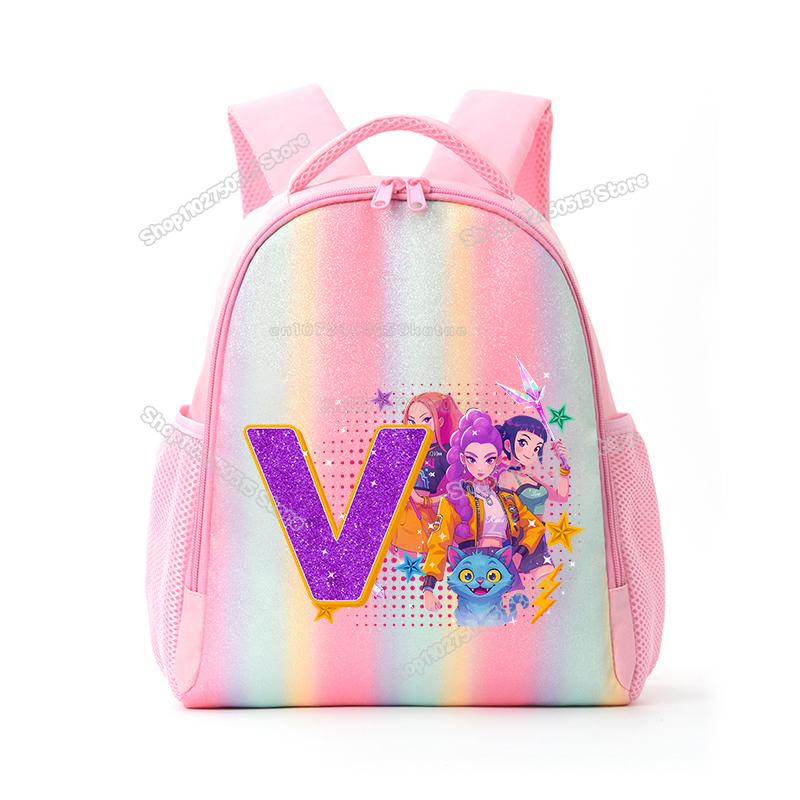 Perfect KPop Demon Hunters Letter A-Z Rainbow Backpack Rumi Mira Zoey Student School Backpack Anime Movie Women Girl Travel Rucksack