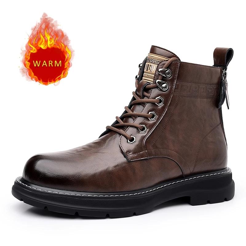 British Style Men's Genuine Leather Boots Fashionable Business Short Boots Winter Ankle Men Work Boots Versatile