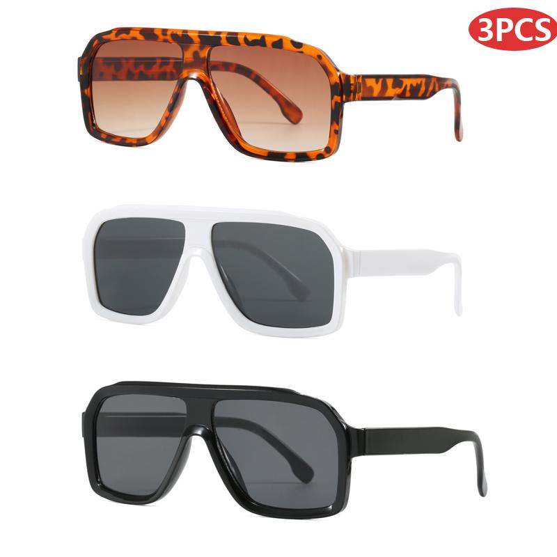 3pcs Square Sunglasses UV400 Black Shades Fashion Chic Polygon Eyewear for Women Men