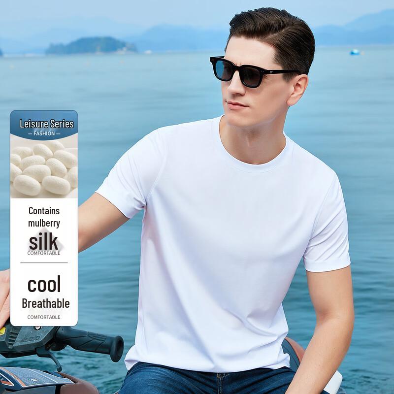 

Men s Mulberry Silk Blend Round Neck Short Sleeve T-Shirt 2XL