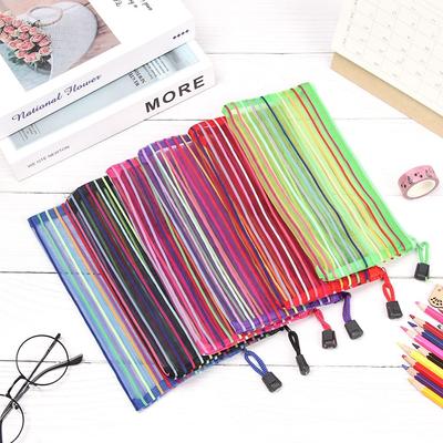 Gifts Stationery Cosmetic Makeup Nylon Grid Zipper Pencil Case Cosmetic Storage Mesh Pen Bag