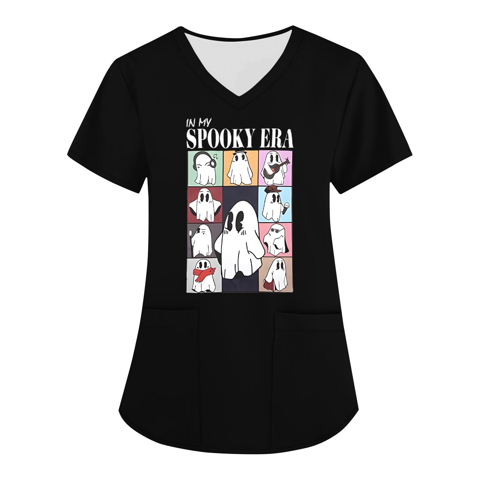 

Женская униформа с принтом на Хэллоуин, рабочая форма с v-образным вырезом и карманом, защитная рабочая форма M