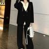 Spring and Autumn Long-sleeved Fake Two-piece Hooded Top Loose Large Size Belly-covering Trousers Suit for Women