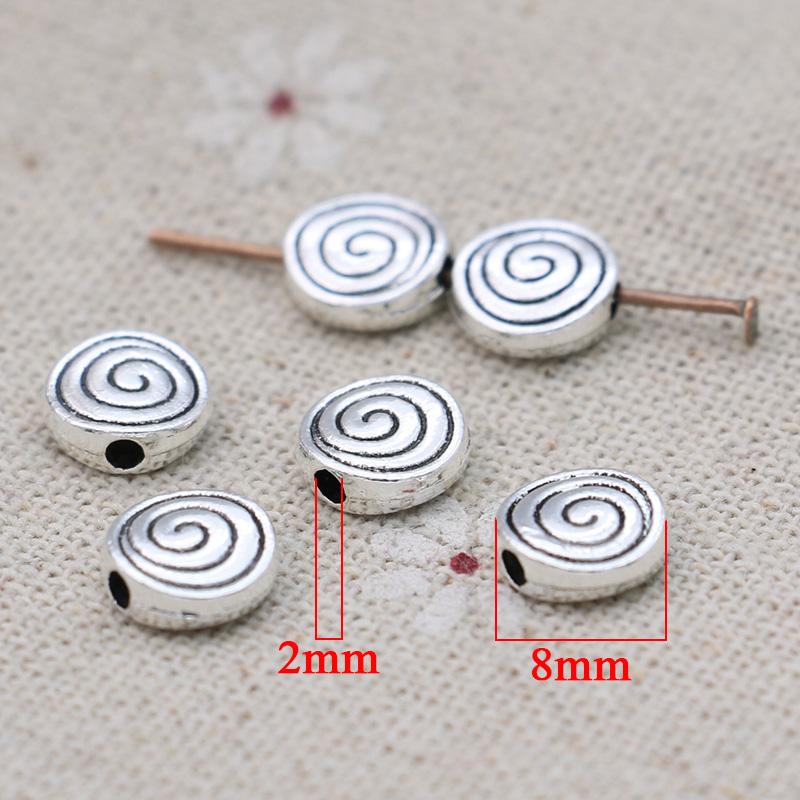 20Pcs Silver Plated Swirl Round Heart Spacer Loose Beads For Jewelry Making Bracelet Accessories Diy Handmade Findings