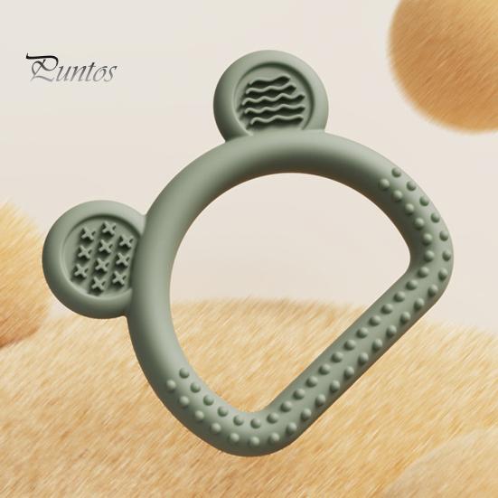 Durable Chew Toy Silicone Bear Teether for Babies, Soothing Sore Gums Baby Textured Teething Toy, Ring 6-12 Months Infants