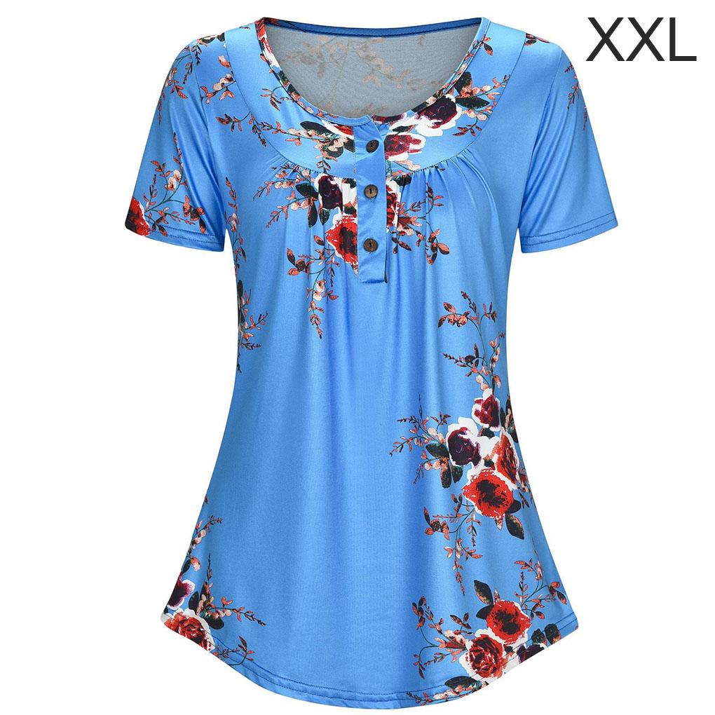 

Жіноча блузка з принтом, на ґудзиках, з круглим вирізом та короткими рукавами xxl