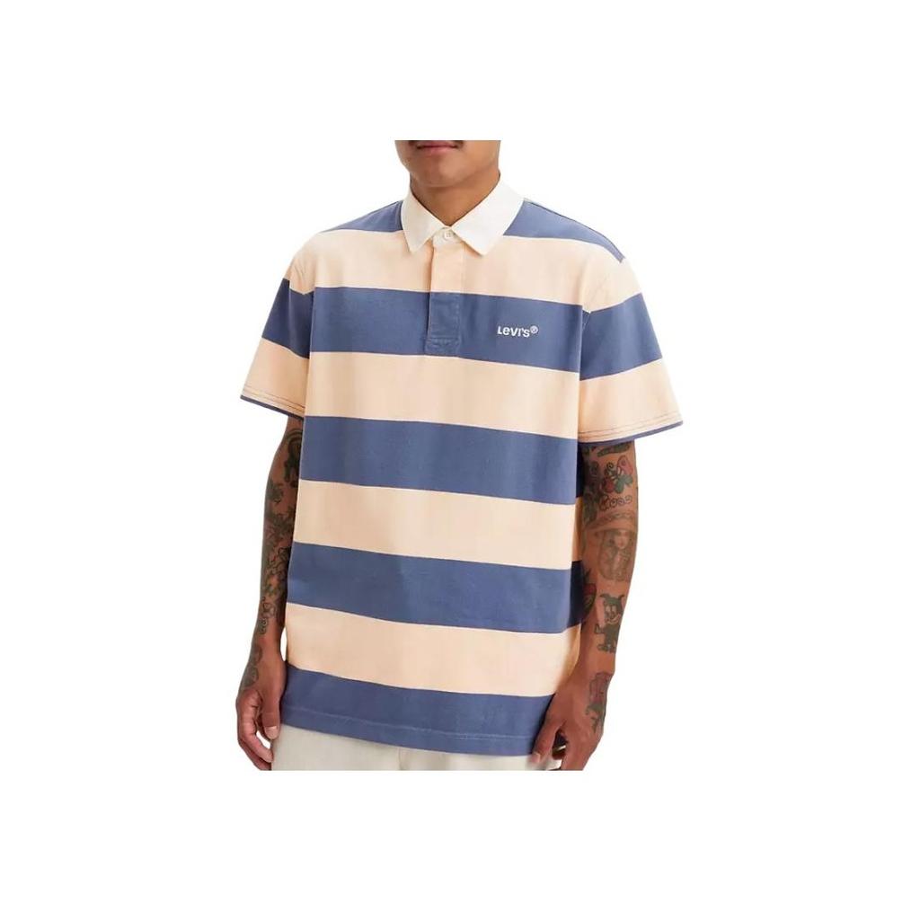 Levis Striped Color Block Polo Shirt Men Tops Navy-Blue A5798-0007
