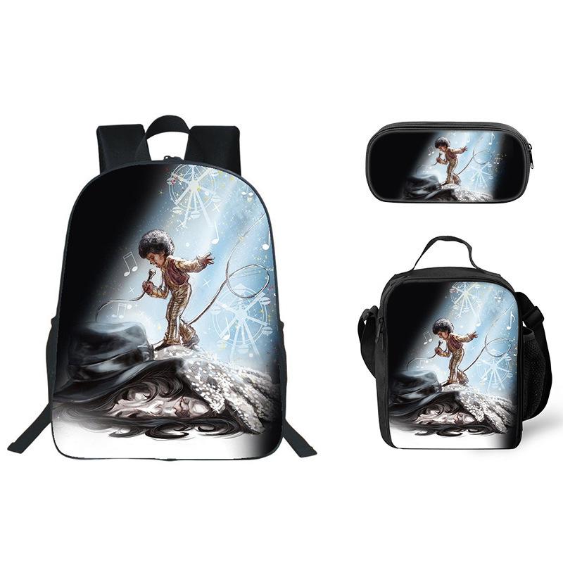 Student Backpack Lunch Bag Pencil Case 3-Piece Set, Waterproof Durable Large Capacity, MJ Pattern, Kids School Bag Set