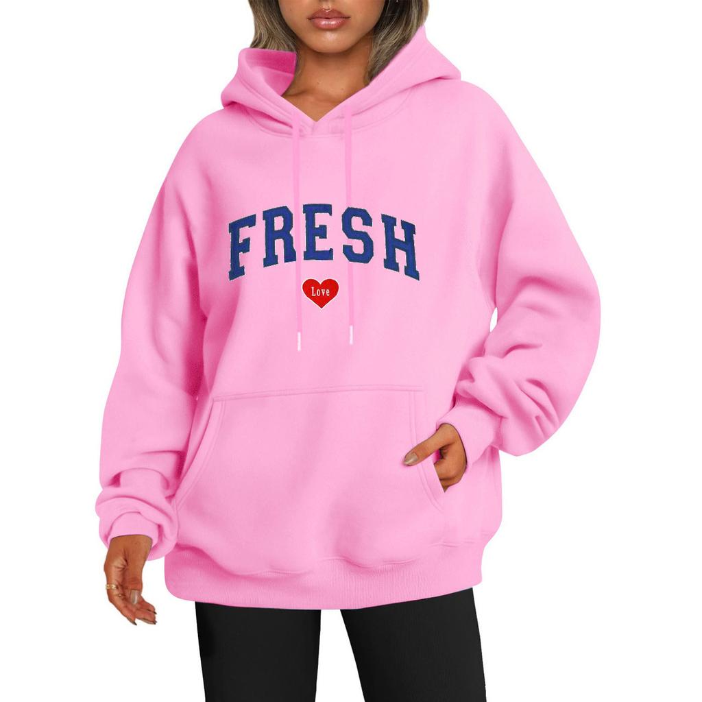Hoodie mit tiefen Schultern und Ärmeln im Y2K-Stil, trendiger Fleecepullover mit Buchstaben-Liebes-Print für Herren und Damen
