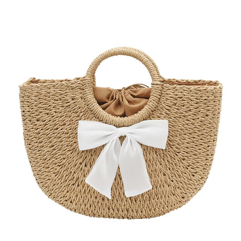 

Versatile Portable Semicircle New Large-capacity Woven Bag Holiday Wind Beach Bag Small хакі