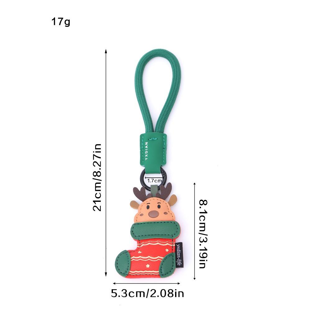 Green Strap Christmas Keychain Charm Cute Pendant Elk Key Ring Santa Claus Keychain  Luggage Tag