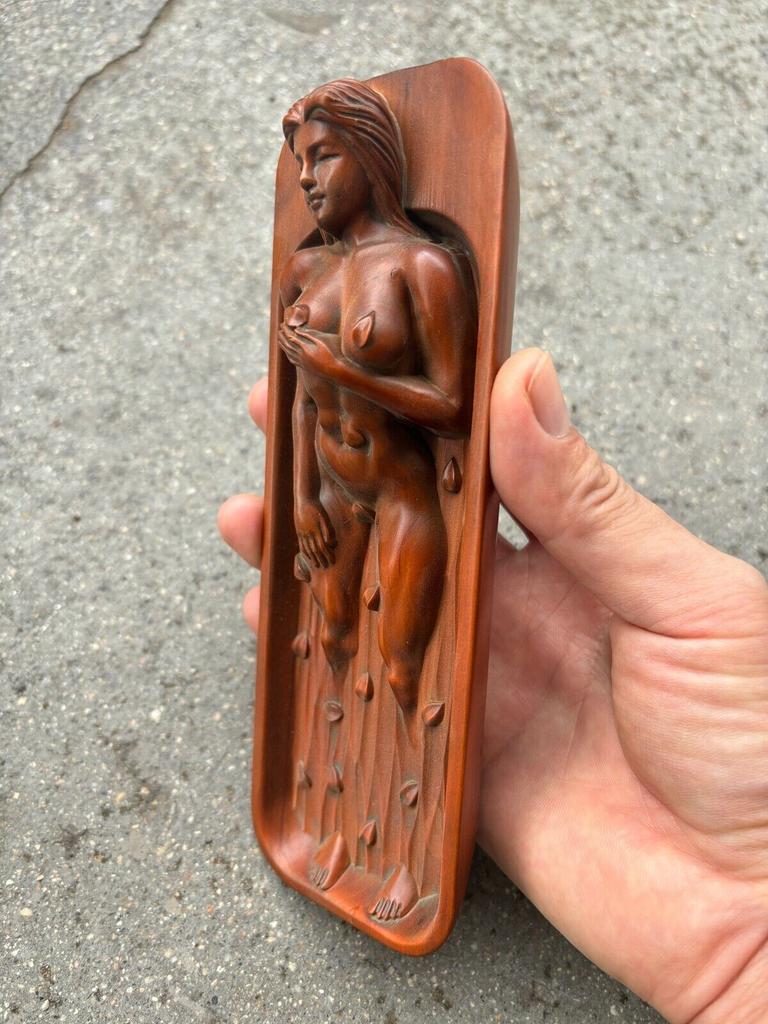 Boxwood Carving Wooden Carved Figure Sexy Pretty Beautiful Woman Bathing Statue