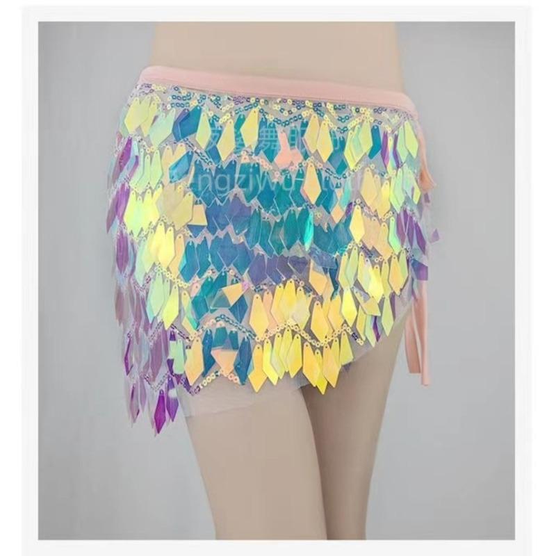 Belly dance new sexy sequin waist chain hip scarf dance costume group versatile waist scarf skirt One size fits all