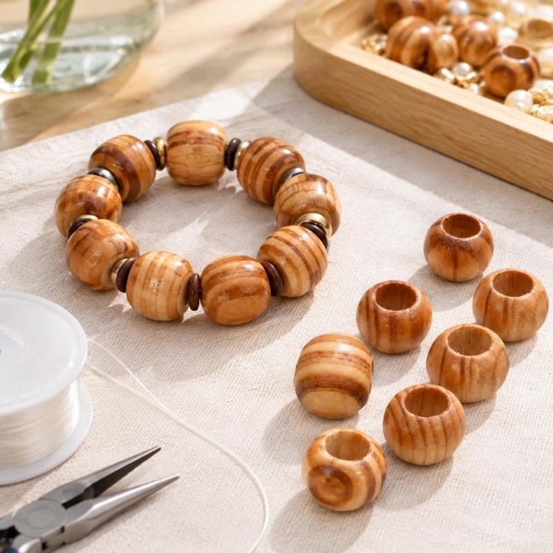 Wooden Beads with Large Through Holes, 100 pcs for DIY Bracelet, Necklace, Keychain, and Clothing Decoration Projects