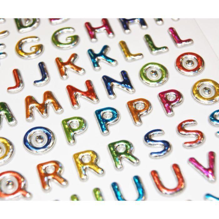 92 Reusable Stickers - 3D Relief - Multicolored Alphabet - Metallic Effect