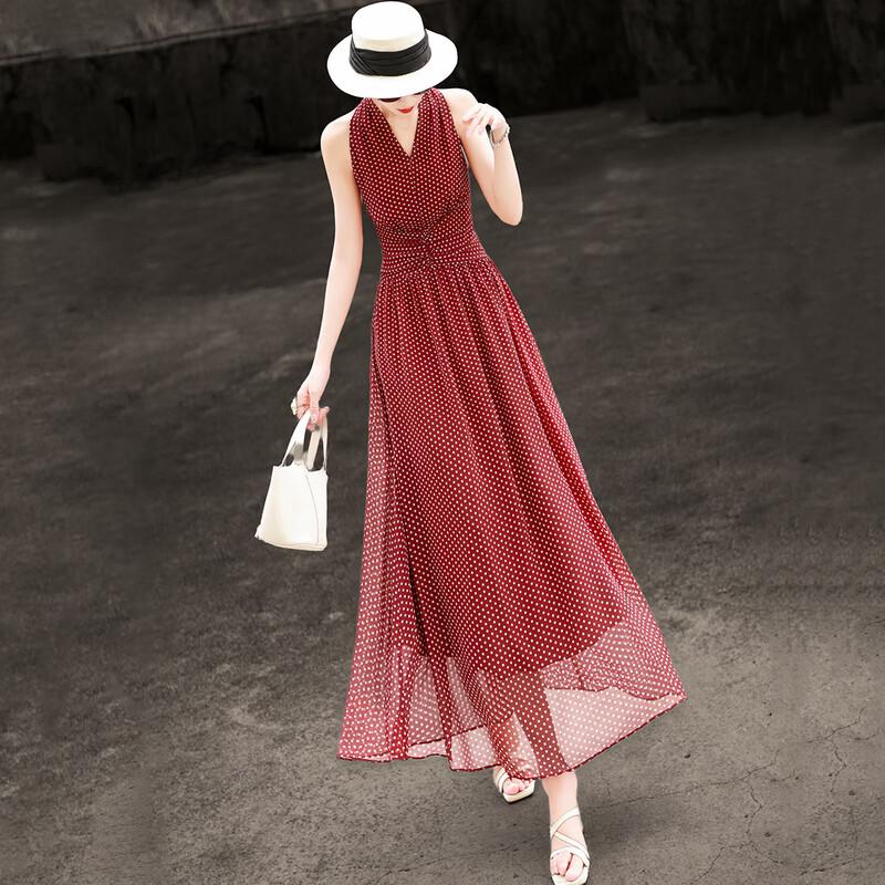 Lan Se Er 2026 Summer French Polka Dot Halter V-Neck Sleeveless Dress S