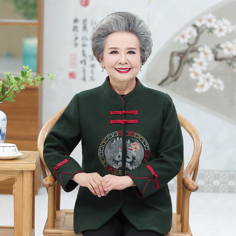 

Vintage Women s Spring Woolen Coat - Retro Tang Suit for Middle-Aged and Elderly Ladies 2XL (100-115 jin)