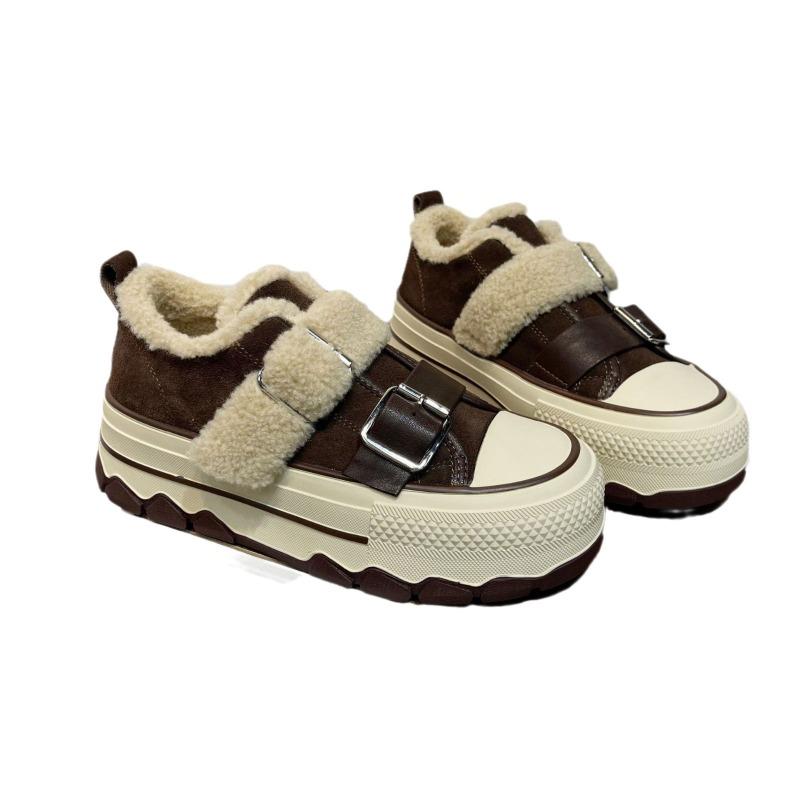Leather Platform Velvet Women's Shoes Winter New Low-top Wool Wool Shoes Fashion Casual Board Shoes Cotton Shoes