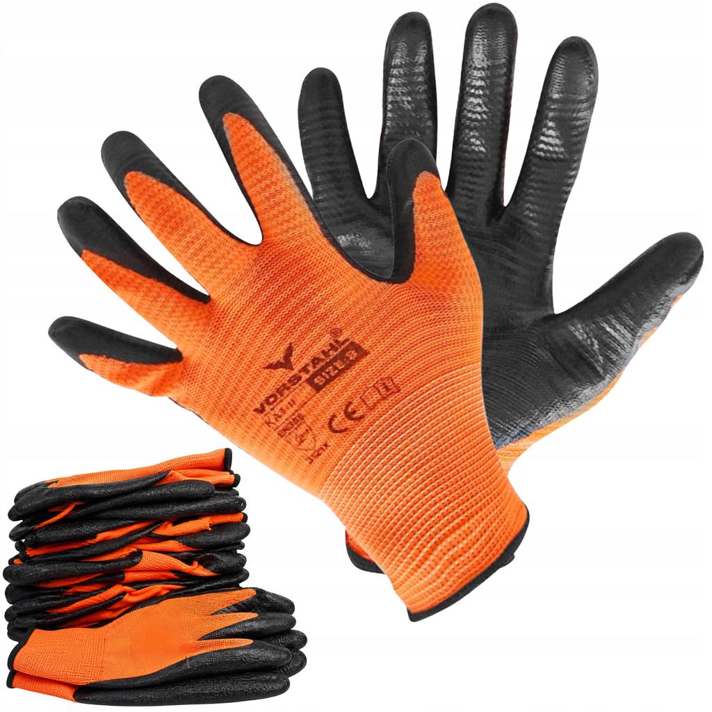 Polyester Protective Gloves with Nitrile, Pack of 12, Size 8, Vorstahl Quality