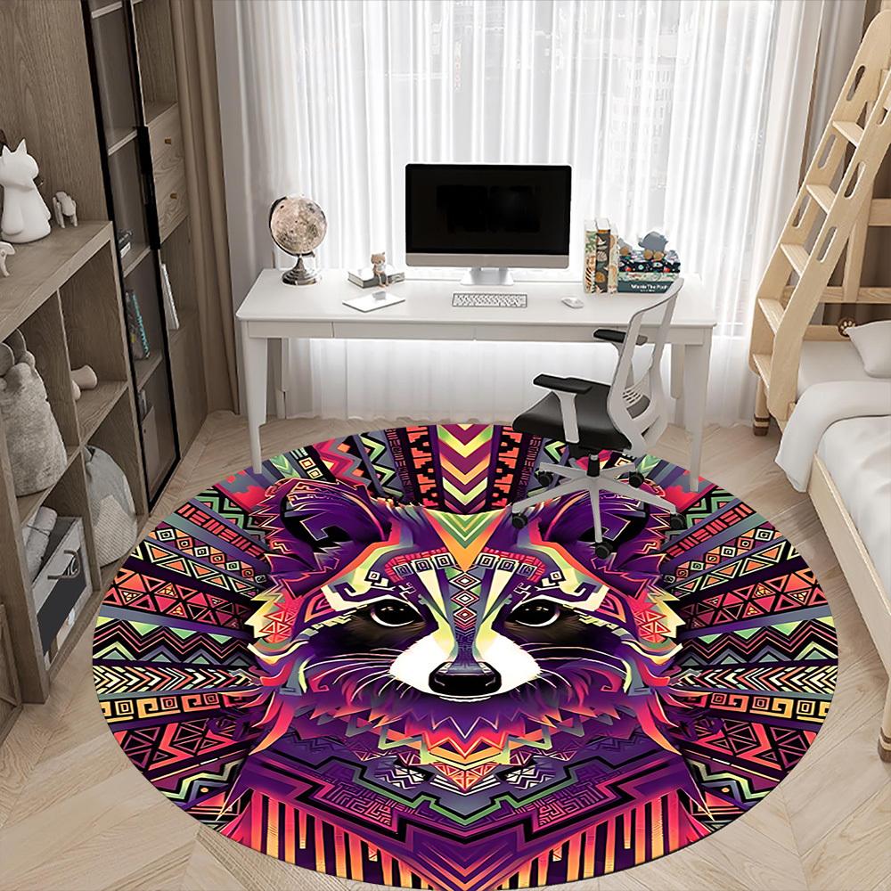1pc Raccoon Mandala Office Round Area Rug, Indoor Mat Suitable ForOffice, Under Office Chairs Bedroom Living Room Home Decor, Room Deco, n35