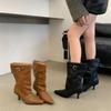 Jiang Zhenyu thin heel pointed pleated boots women's autumn new casual versatile high heel pile boots tide