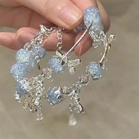 1/2Pcs Women Bracelet Burst Texture Fairy-Like Feeling Stacked Chinese Aesthetics Bracelet with Butterfly Pendant