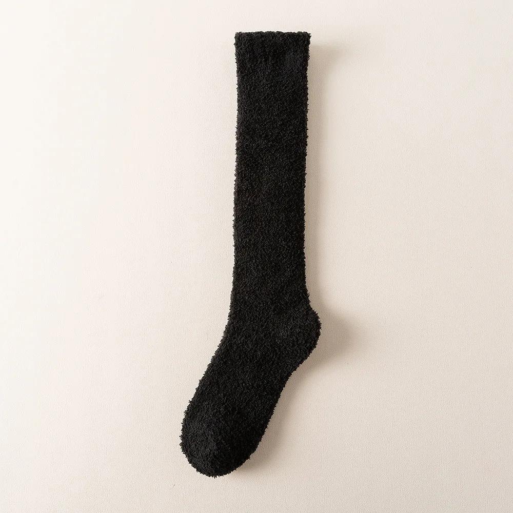 New Soft Coral Fleece Women Stockings Winter Solid Color Warm Thigh High Stockings Home Keep Warm Over Knee High Long Socks