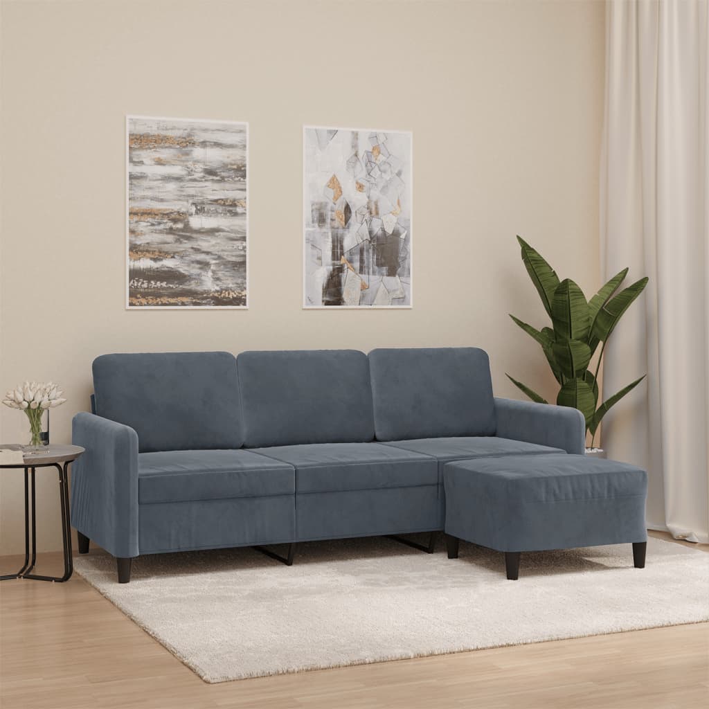 Vidaxl 3-Osobowa Sofa Z Podnóżkiem, Ciemnoszary, 180 Cm, Aksamit
