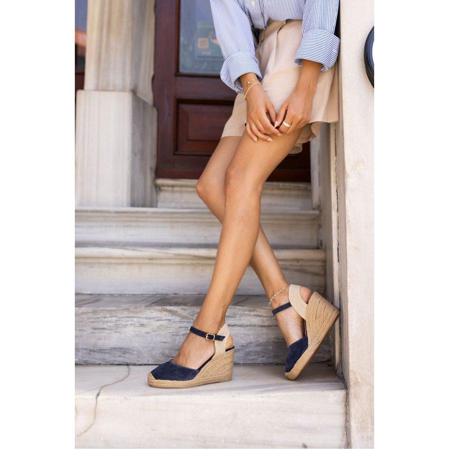 Women's Genuine Suede Leather Wedge Heel Sandals