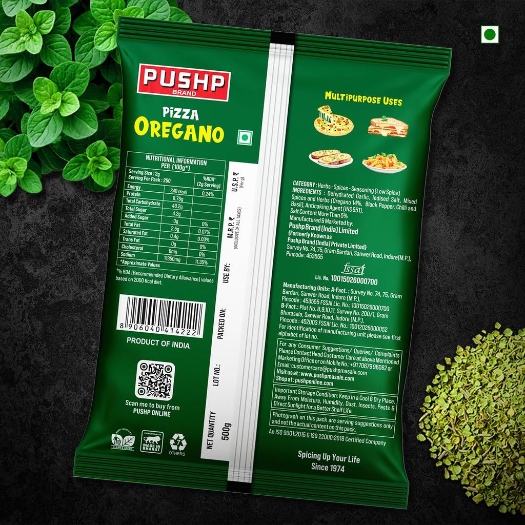 Pushp Pizza Oregano 500g Pouch Authentic Italian Herb Seasoning For Pizza Pasta Garlic Bread Snacks And Delicious Toppings