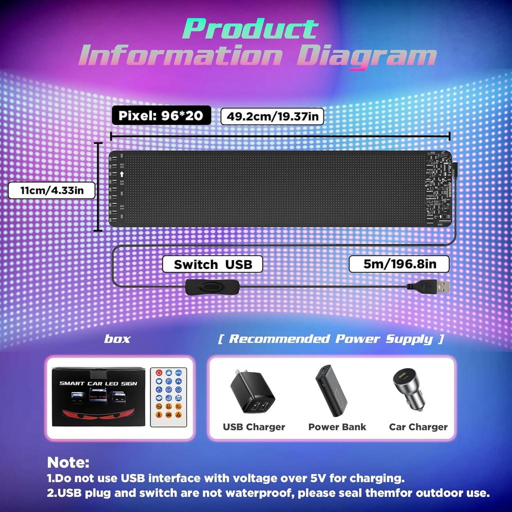 Devil Eyes Light for Windshield, 19.3"x4.3" Led Eyes, Led Flexible Film Screen for Cars, SUVs & Trucks, Programmable USB Matrix Panel, App/Remote