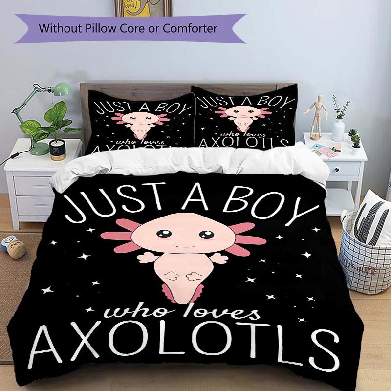 

3pcs Adorable Axolotl Printed Quilt Set - Includes 1 Quilt Cover and 2 Pillowcases, Machine Washable - Suitable for All Seasons.H002 135x200cm