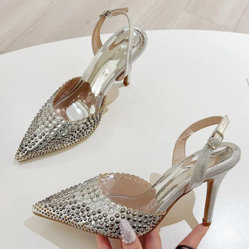 Fashion Eilyken Sexy Crystal Rhinestone Pointed Toe Women Pumps Buckle Strap Street Thin Heels Prom Party Shoes Zapatillas De Mujer