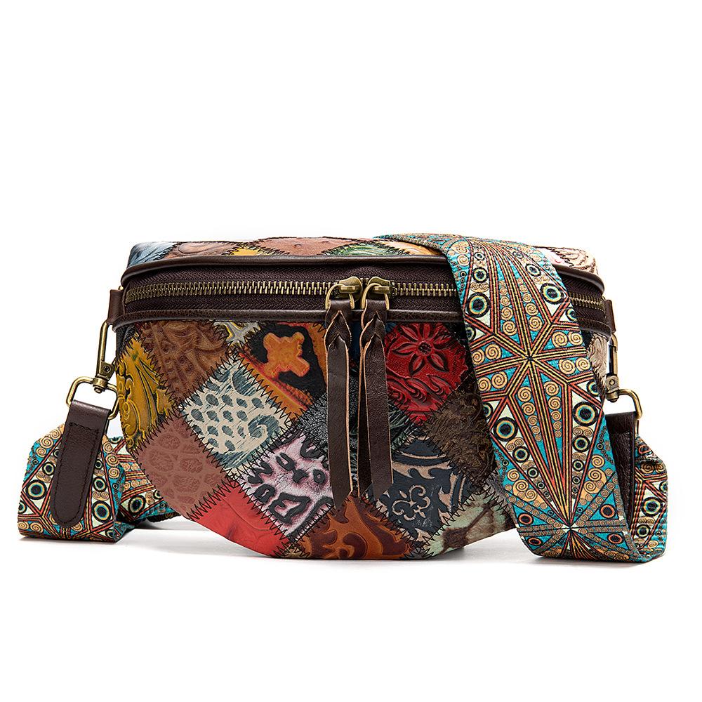 Echtleder Damen Tasche Vintage Schulter Crossbody Patchwork Farbe Muscheltasche Rindsleder Knödeltasche