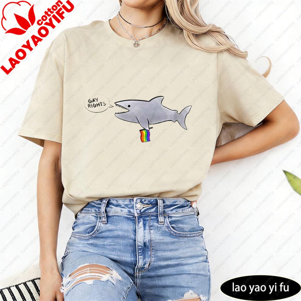 Funny Gay Rights Shark Shirt Lgbt Pride Proud T Shirt Unisex Unisex Retro Design Tee Cute Cartoon Shark Printed TShirt Cotton Tops