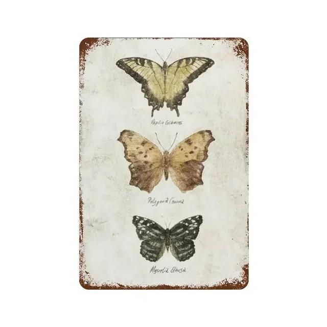 Vintage Butterfly Insect Plant Collection Chart Metal Tin Sign Retro Aesthetic Art Decor for Living Room Wall Home Decor Poster