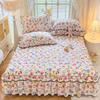 Countryside Style Cotton Bed Skirt Washed Cotton Quilted Bed Runner Full Package Mattress Protect Cover for Bedroom Decora  Dust-proof Bed Sheets