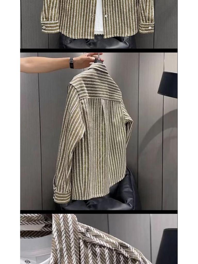 Men's Striped Casual Shirt: Trendy Light Luxury Outdoor Fashion Jacket