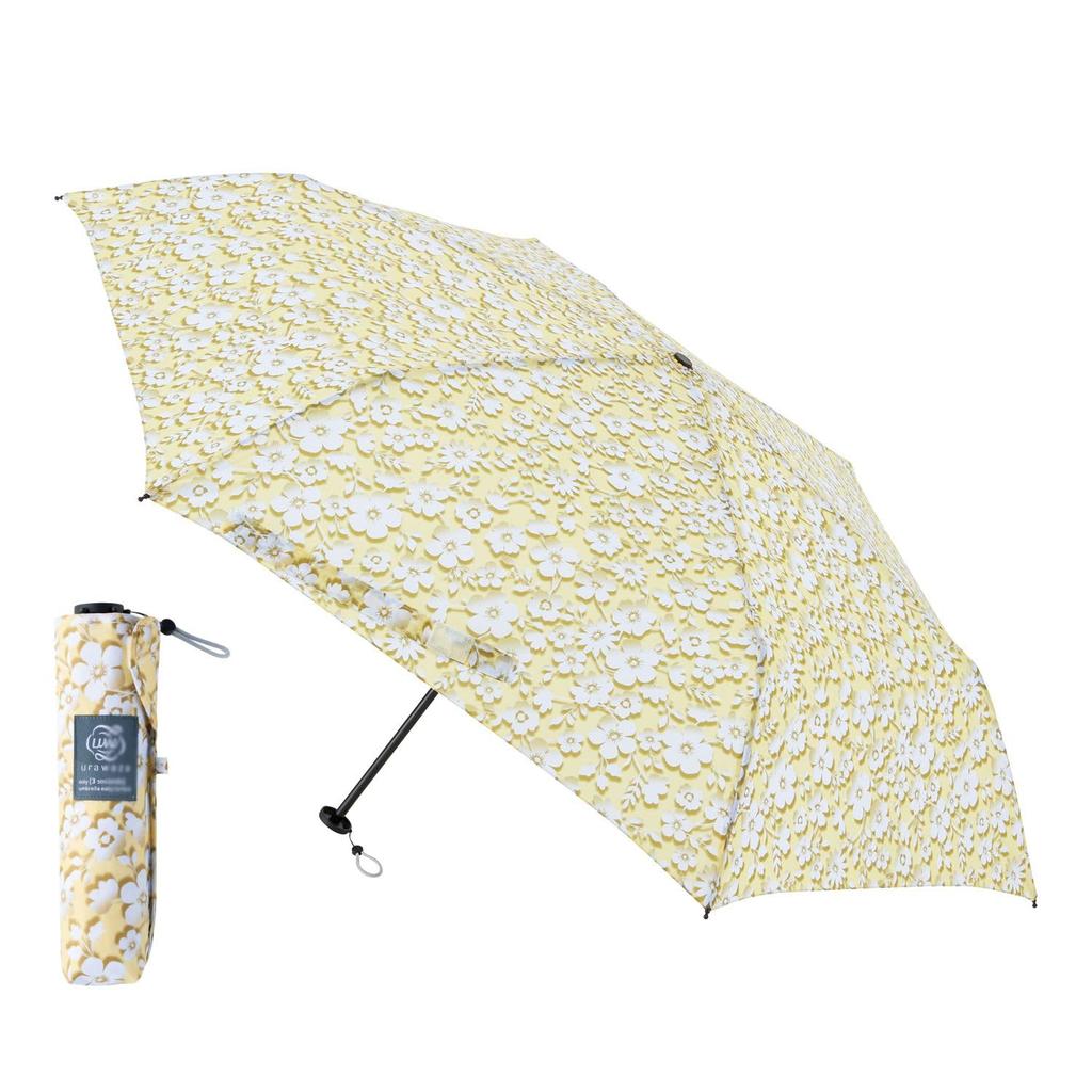 urawaza Folding Folding Manual Floating Flower UV Lemon Yellow 3-Second Umbrella, Slim, Umbrella, Opening, Large, Wide, Water-Repellent, Design,