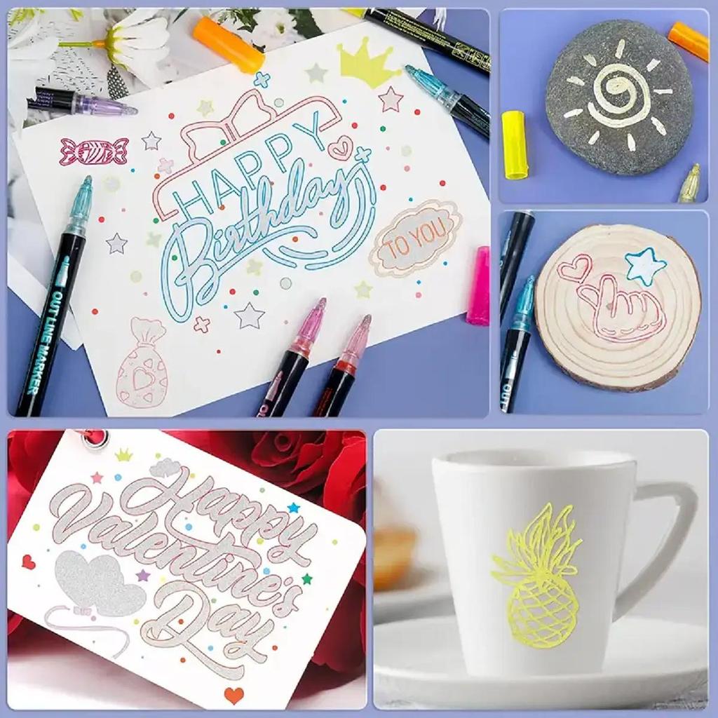 8/12/24/36/48/60 Colors Double Line Outline Highlighter Marker Pens