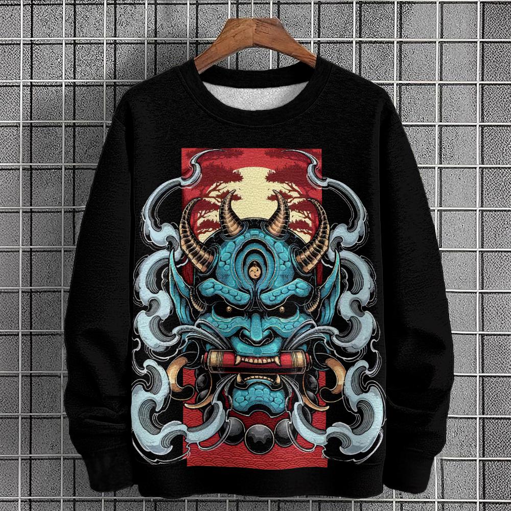 Vintage Herren Sweatshirt Kriegermaske 3D-Druck Langarm T-Shirt Herbstmode Hoodies Herrenbekleidung Übergroßer Hoodie Pullover