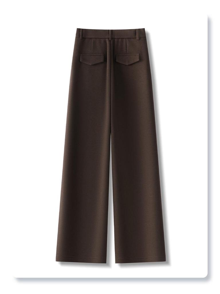 Ancola Women's Red Wool Pants: 2024 Autumn/Winter Plus Velvet Straight-Leg Wide-Leg Style