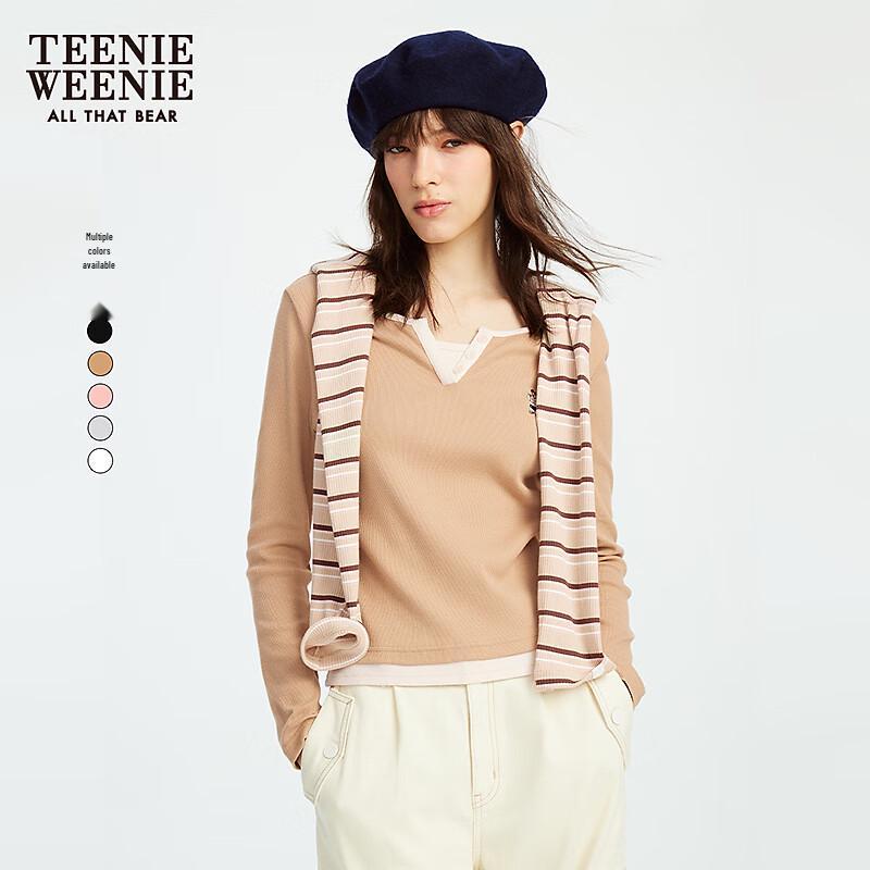 Teenie Weenie Women s Faux 2-Piece Henley Long Sleeve T-Shirt S