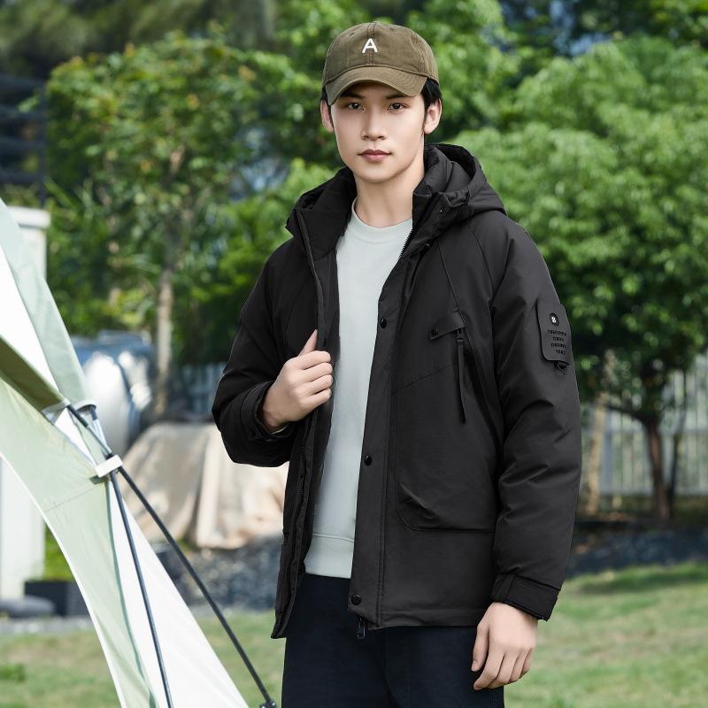 

Down jacket men s winter new fashion casual hooded warm loose white duck down men s solid color jacket jacket M