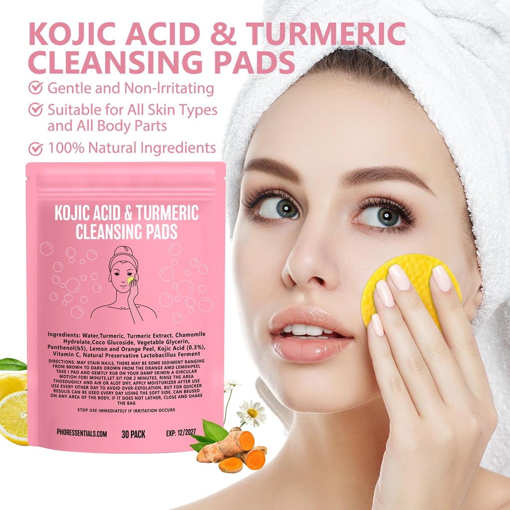 Brightening Cleansing Pads Kojic Cleansing Pads Helps Balance Skin Oil And Water Hydrating Remove Excess Keratin From The Body'S Skin30PC1ml