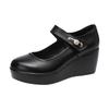 Spring Leather Shoes Women Platform Wedges Shoe High Heels Round Toe Comfortable Black Women Pumps Large Size Sde