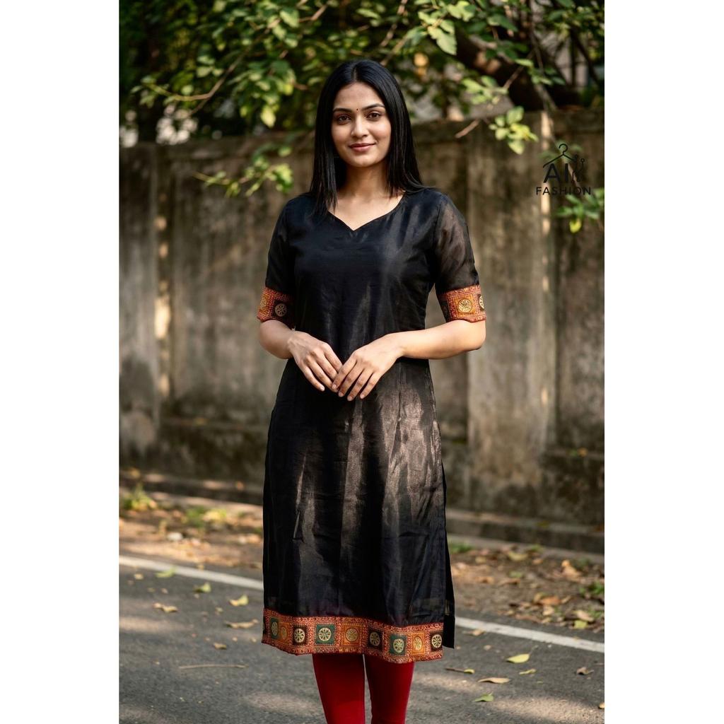 Indian Designer Fandy Satin Kurta Women's Office Wear Top Tunic Kurti Dress