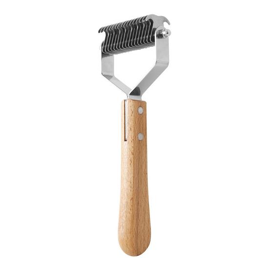 Pet Grooming Rake, Double Sided Detangling Comb Undercoat Rake, with Wooden Handle, Dogs Dematting Tool Remove Tangles Matted And Loose Fur for Medium